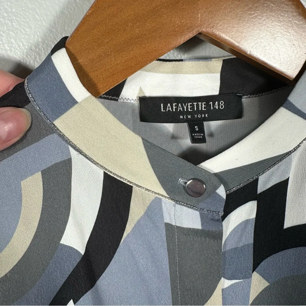 Lafayette 148 New York Scottie Abstract Geometric Blouse Size Small Contemporary - Picture 8 of 14